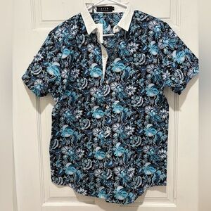 SSLR Men's Black and Blue Floral Casual Shirt